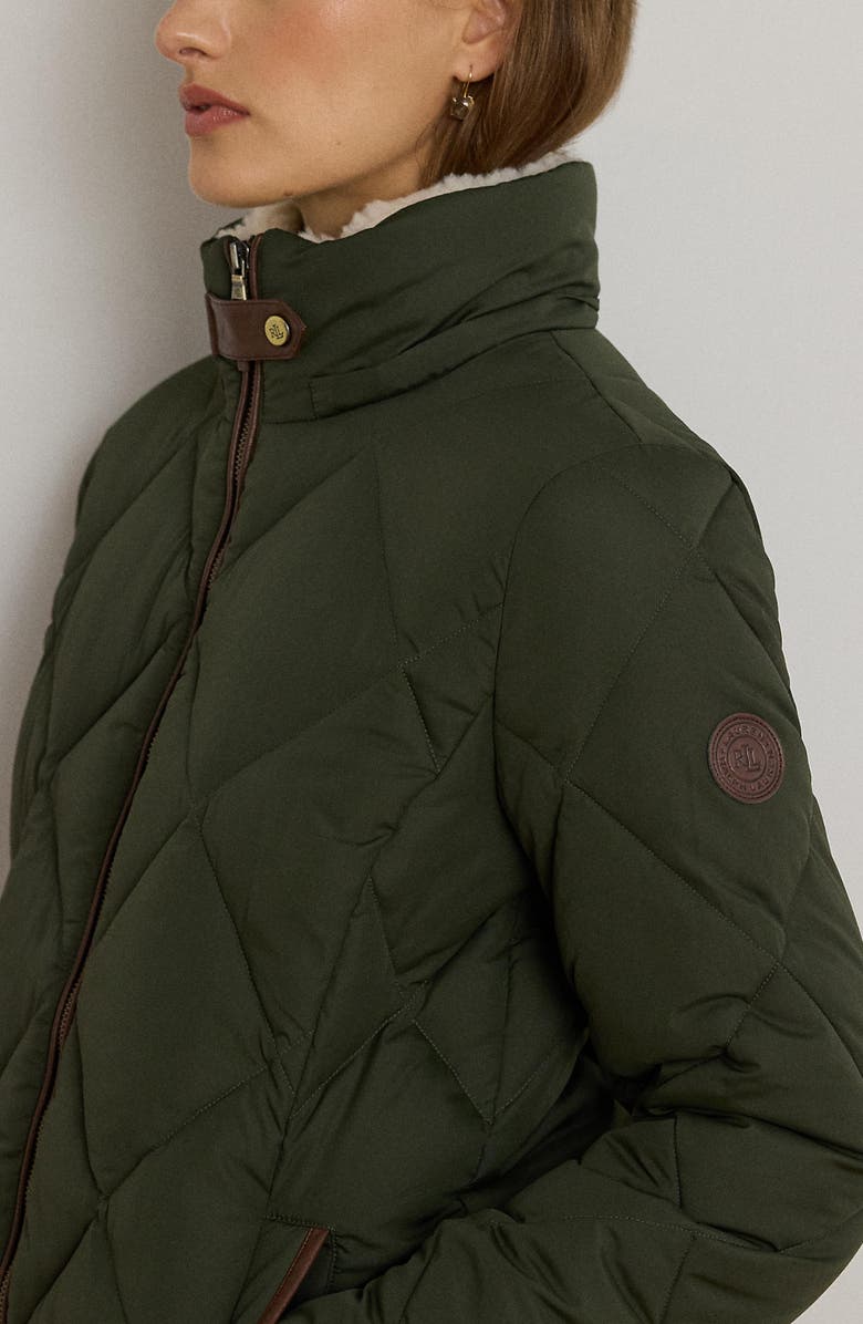 Lauren Ralph Lauren Diamond Puffer Coat with Faux Shearling Lining, Alternate, color, Litchfield Loden