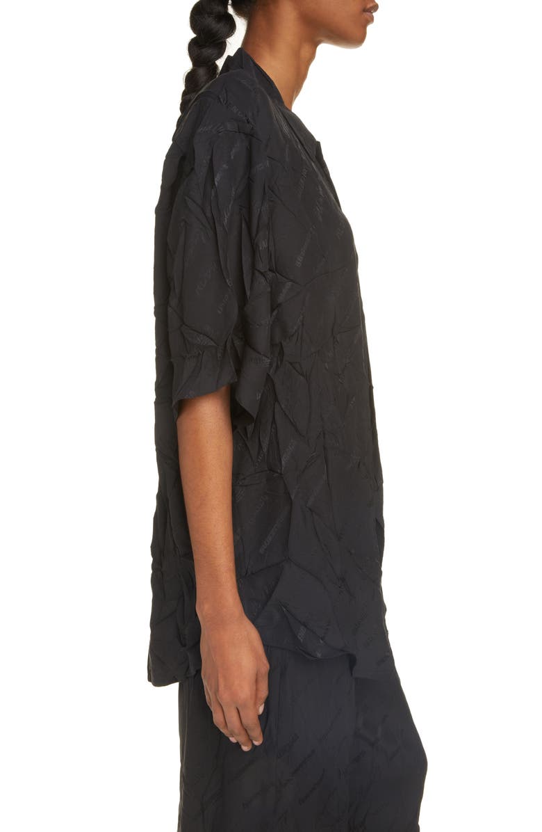 Balenciaga Logo Jacquard Silk Button-Up Shirt, Alternate, color, 