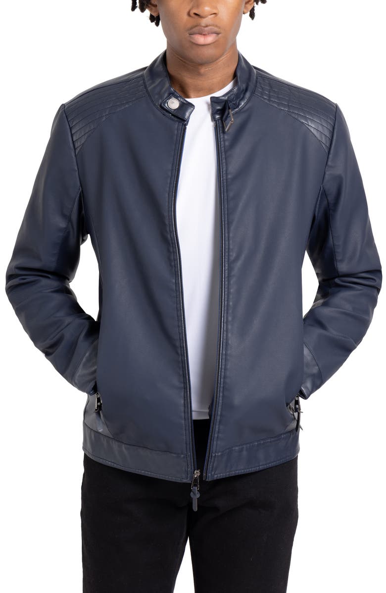 XRAY Faux Leather Racing Jacket, Alternate, color, Navy