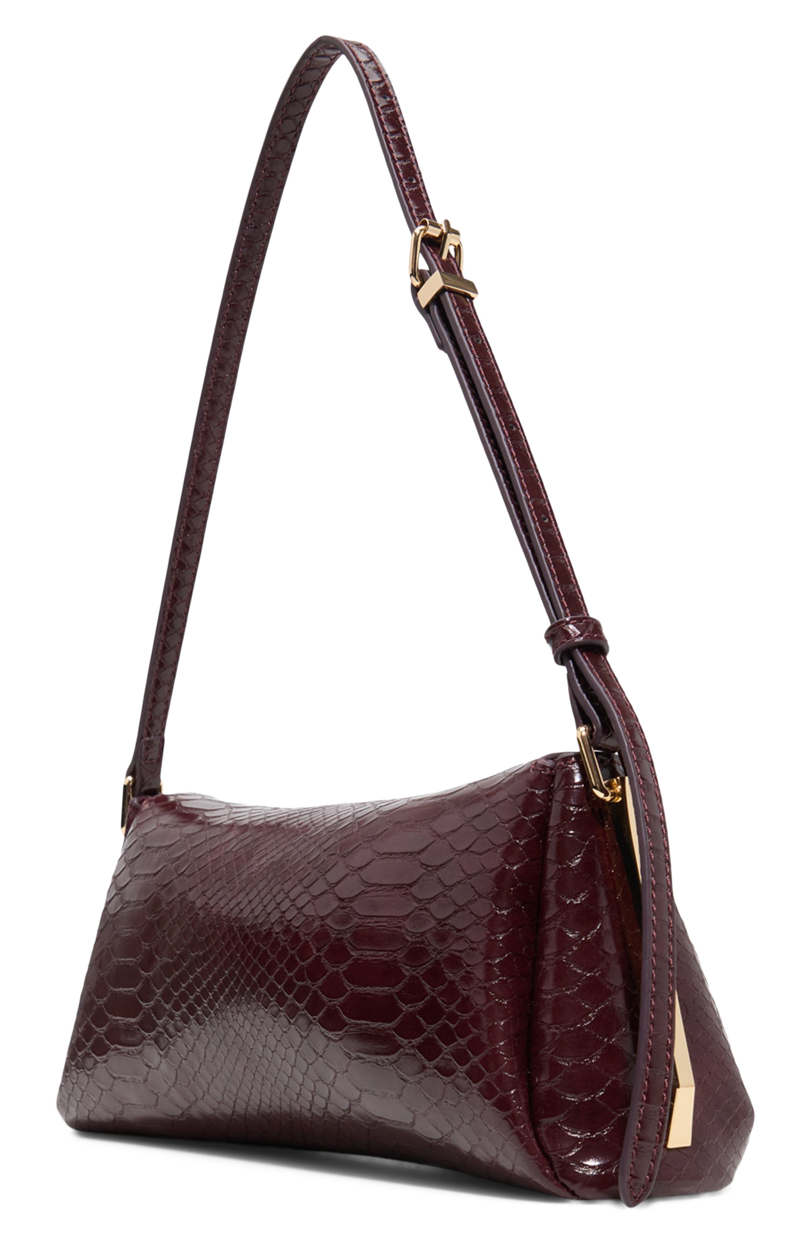 Hillarieex Croc Embossed Faux Leather Shoulder Bag, Alternate, color, BORDO