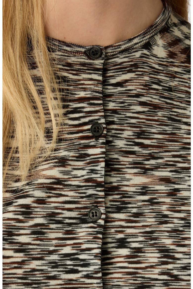 Short Crew Neck Cardigan In Smooth Flame Knit, Alternate, color, Black & Brown