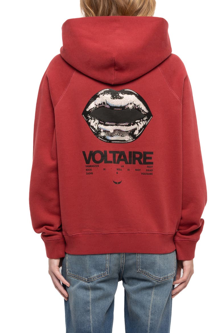 Georgy Mo Tour Lips Strass Hoodie, Alternate, color, CHERRY