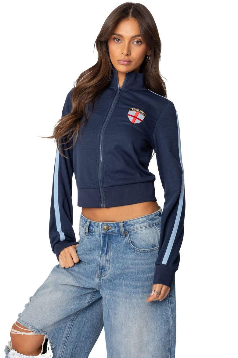 England Mock Neck Zip Crop Sweatshirt, Alternate, color, NAVY
