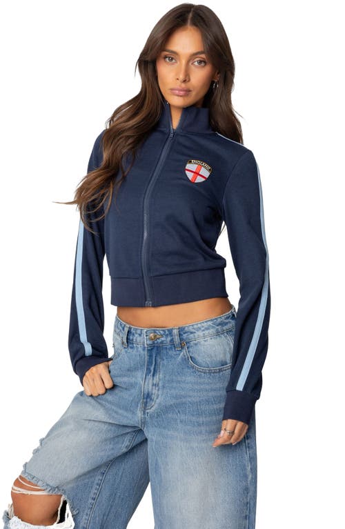 Edikted England Mock Neck Zip Crop Sweatshirt In Navy