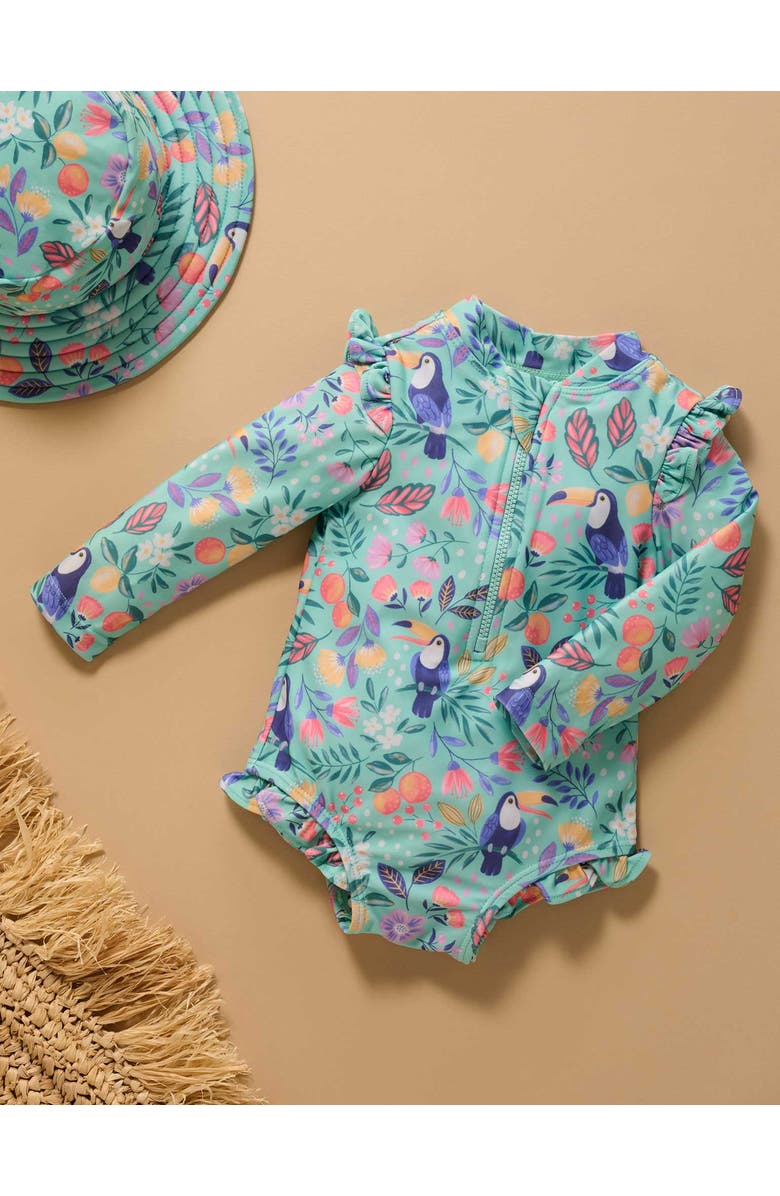 Purebaby Printed Frilly Longsleeve Swimsuit, Alternate, color, Toucan Print