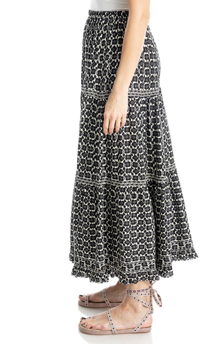 MAX STUDIO Floral Print Tiered Maxi Skirt, Alternate, color, Cream/ Black Smalll Poppy Buds