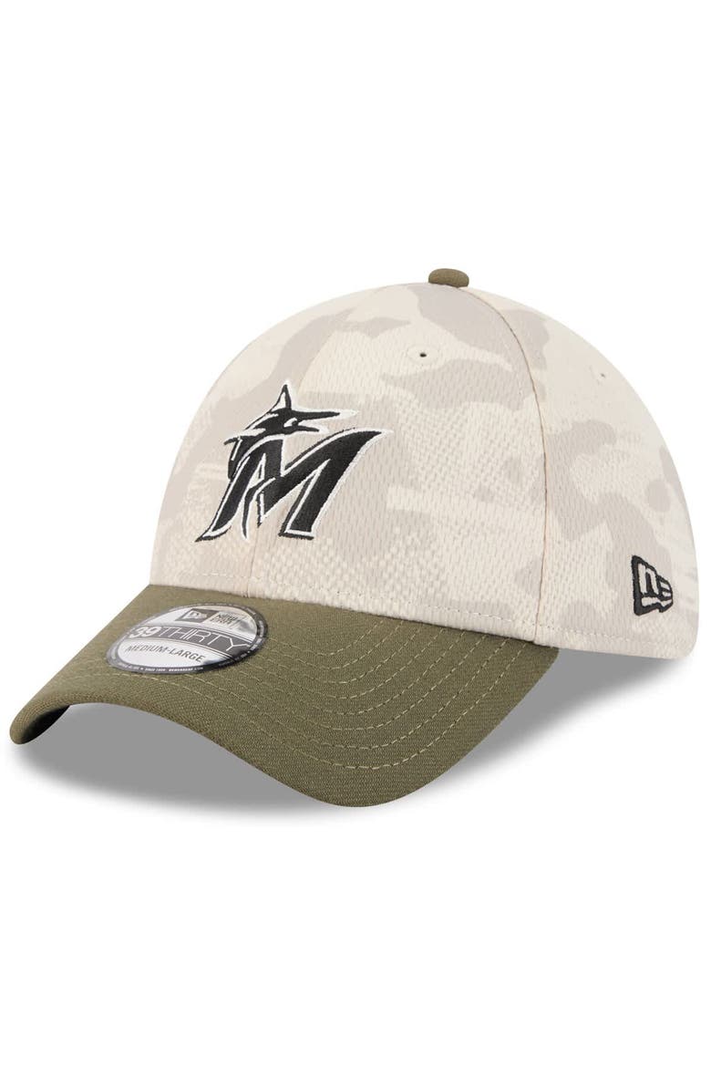 Men's New Era Light Beige/Olive Miami Marlins 2025 Armed Forces Day 39THIRTY Flex Hat, Alternate, color, Light Beige