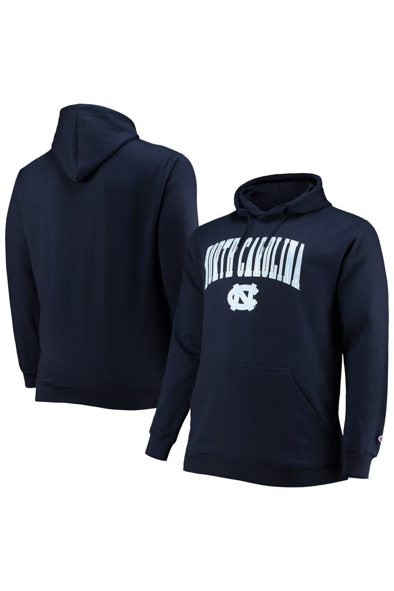 Men's Champion Navy North Carolina Tar Heels Big & Tall Arch Over Logo Powerblend Pullover Hoodie, Main, color, Navy