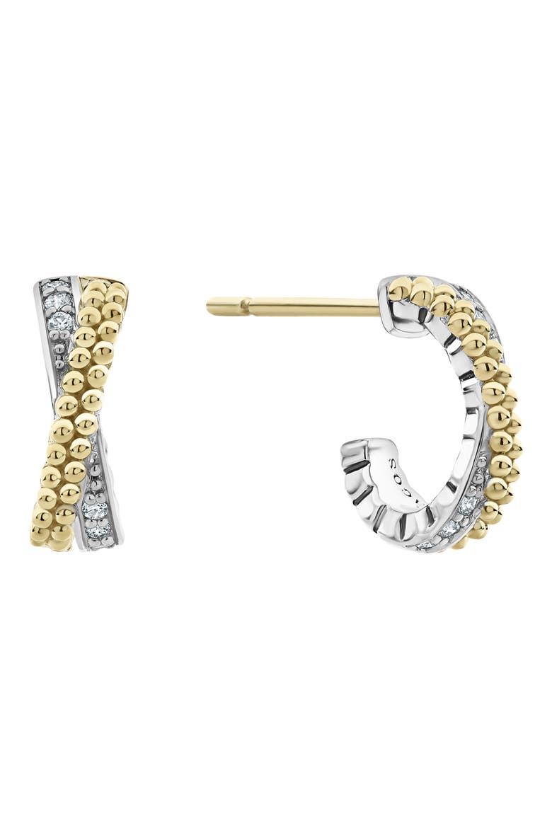 Caviar Lux Diamond Crossover Hoop Earrings, Main, color, SILVER/ DIAMOND