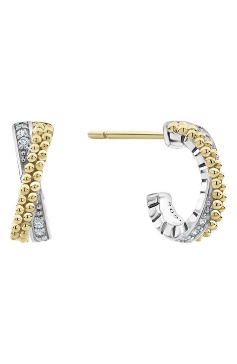 Caviar Lux Diamond Crossover Hoop Earrings