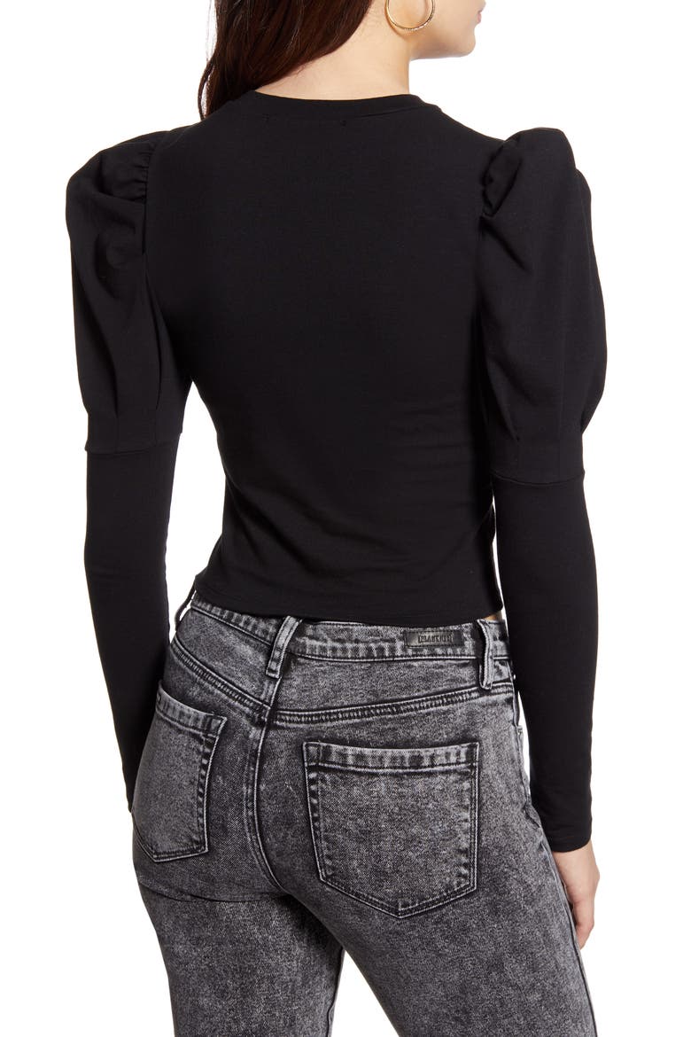 Puff Shoulder Crop Tee, Alternate, color, BLACK