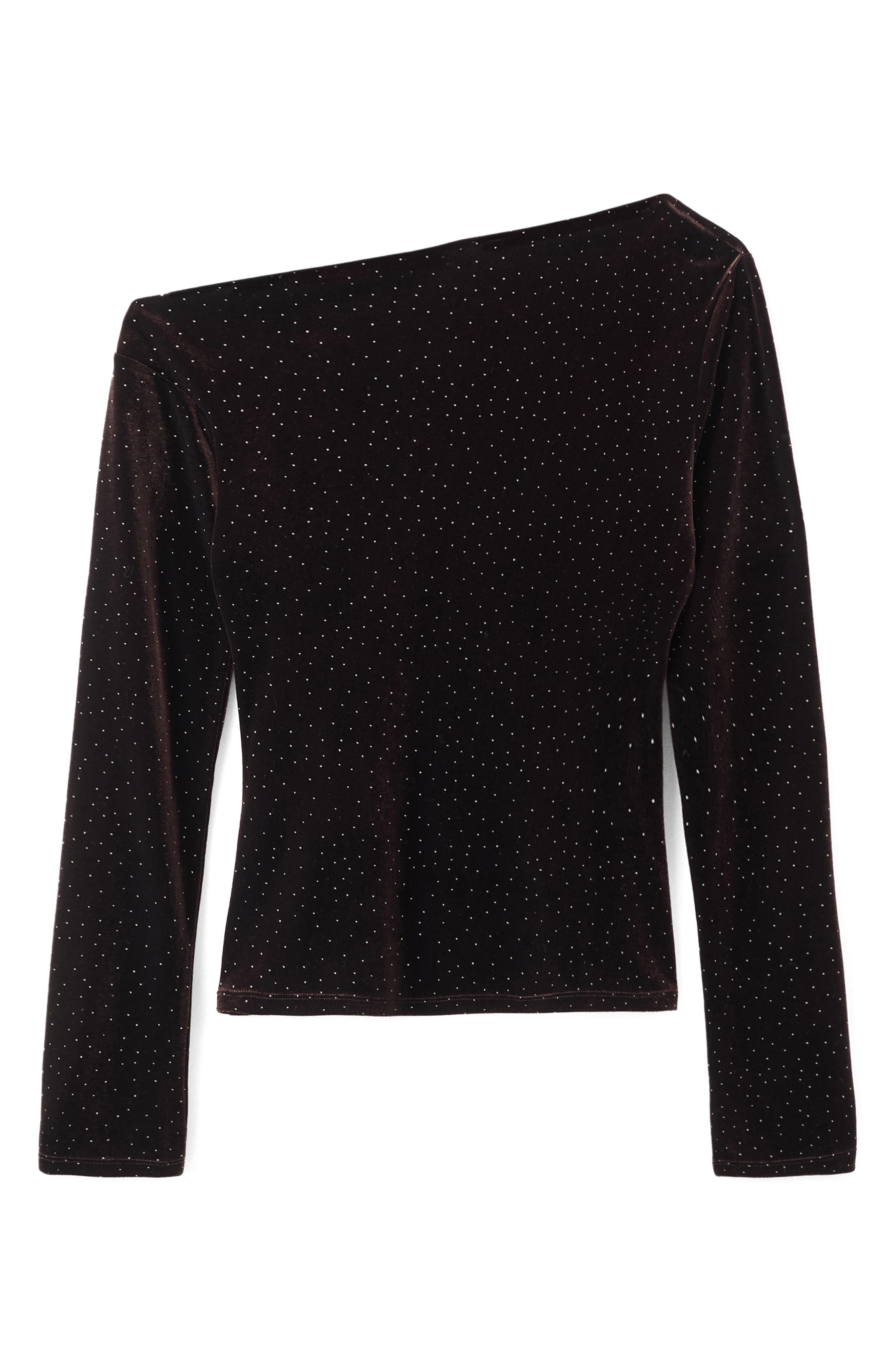 MANGO Asymmetric Off the Shoulder Velvet Top