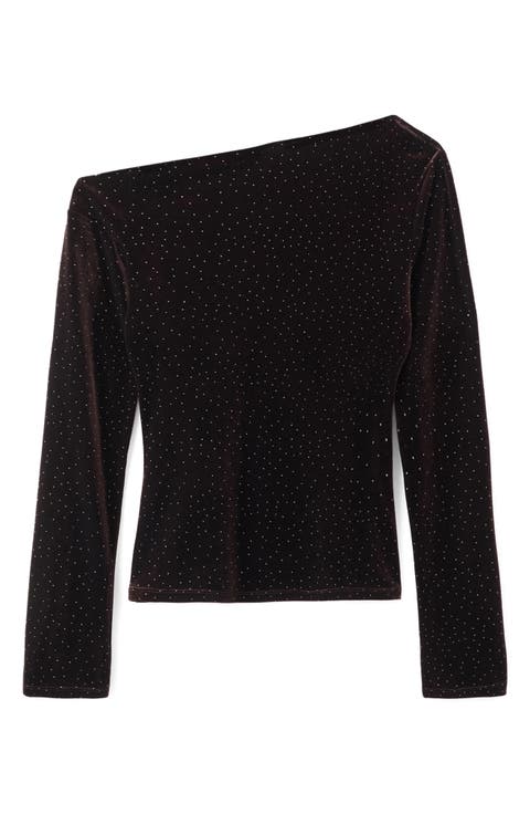 Asymmetric Off the Shoulder Velvet Top