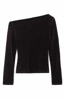 MANGO Asymmetric Off the Shoulder Velvet Top