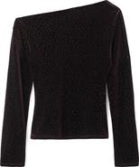 MANGO Asymmetric Off the Shoulder Velvet Top