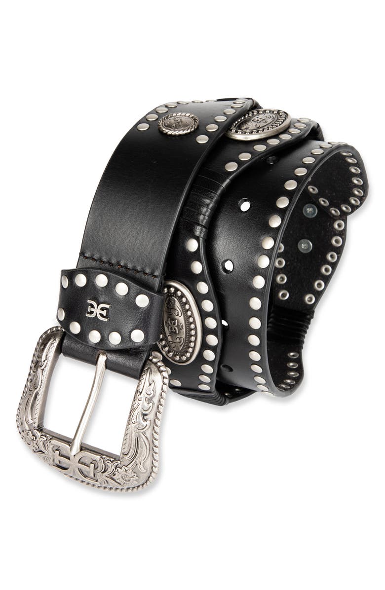 Sam Edelman Studded Scallop Leather Belt, Alternate, color, Black