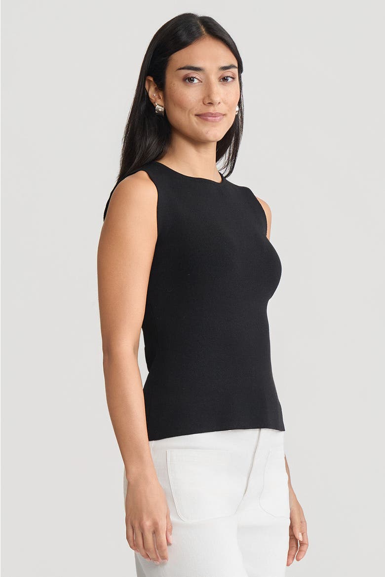 Boat Neck Soft Knit Ribbed Tank, Black, Alternate, color, Black