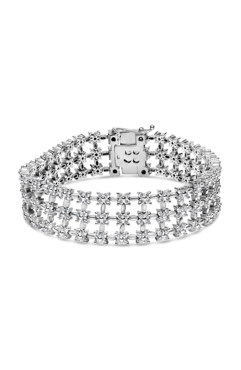 Haus of Brilliance 18K White Gold 7 1/2 Cttw Diamond 3 Row Floral Link Bracelet, Main, color, White