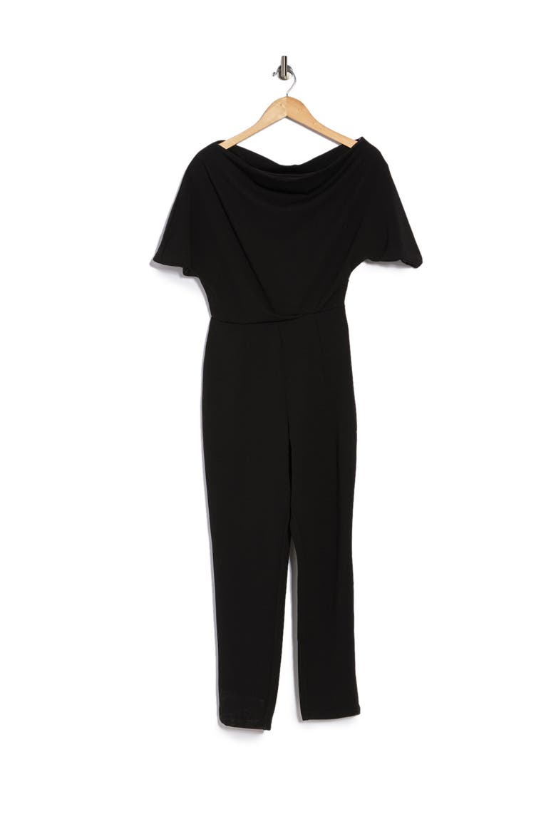 Draped One-Shoulder Jumpsuit, Alternate, color, BLACK