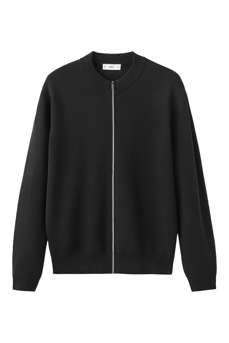 Comfort Stretch Crewneck Zip Cardigan, Alternate, color, BLACK