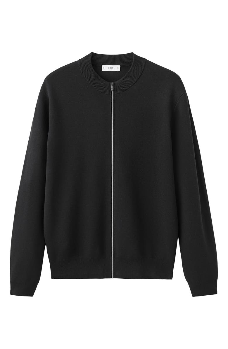 MANGO Comfort Stretch Crewneck Zip Cardigan, Alternate, color, Black