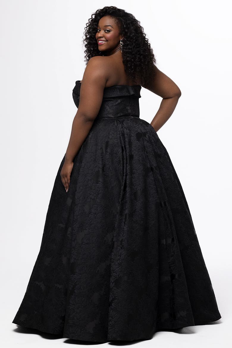 Strapless Brocade Plus Size Ball Gown, Alternate, color, Black