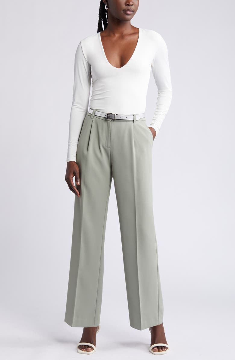 Open Edit Pleated Mid Rise Trousers, Alternate, color, Green Halo