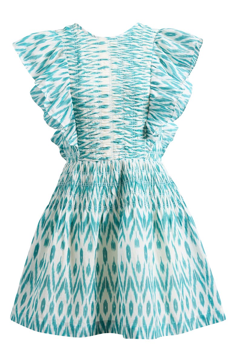 Saylor Azalea Ikat Ruffle Minidress, Alternate, color, Teal/Crme