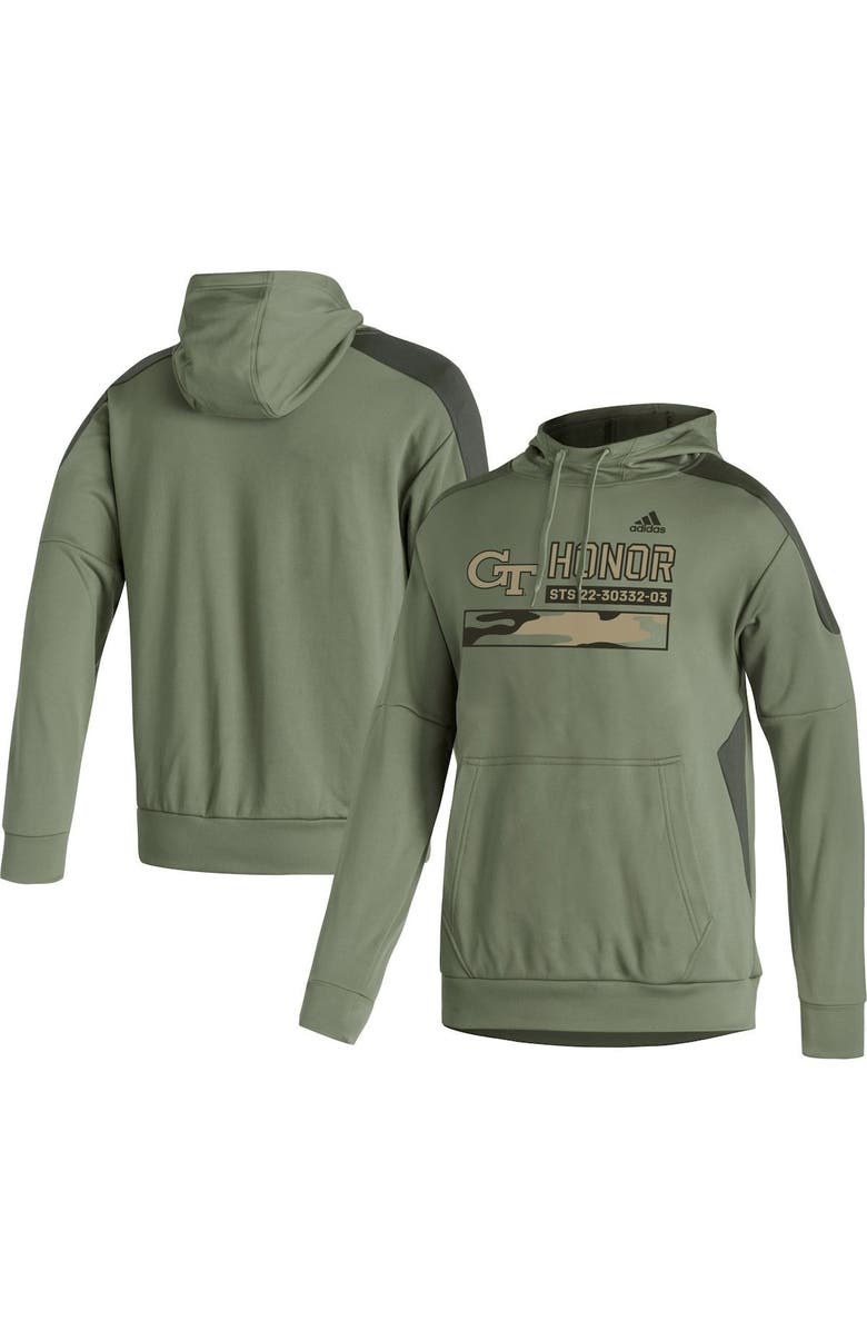 adidas Men's adidas Green Georgia Tech Yellow Jackets Military Appreciation Primegreen Pullover Hoodie, Alternate, color,