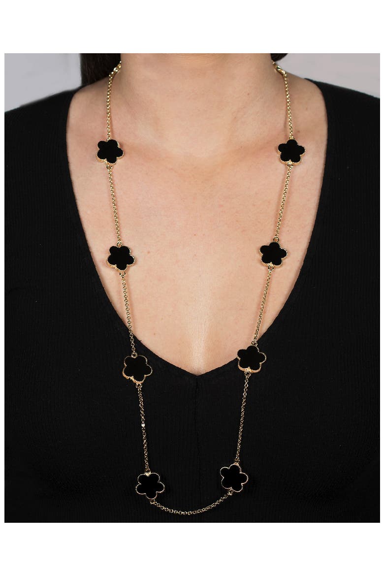 Enamel Clover Station Chain Long Necklace (Nordstrom Exclusive), Alternate, color, BLACK/ GOLD