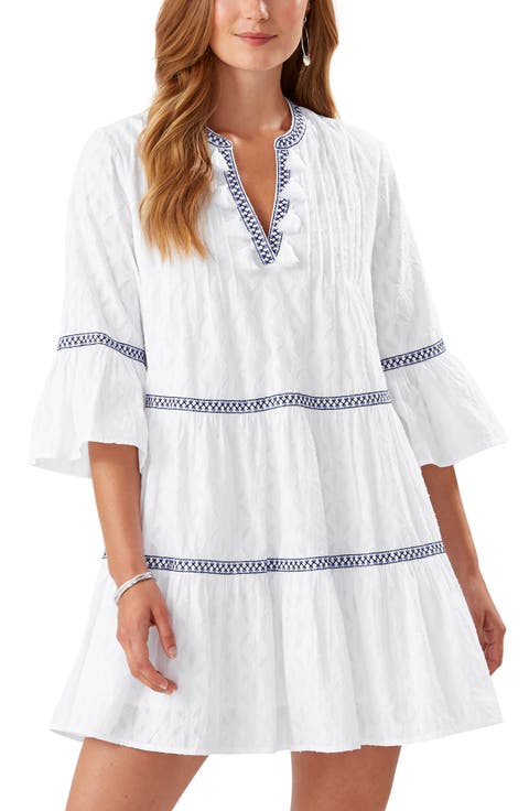 Embroidered Tiered Cotton Dress