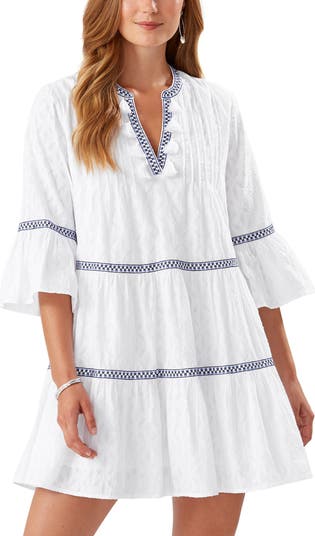 Tommy Bahama Women's Cotton Clip Embroidered Tier Dress, Black, Large