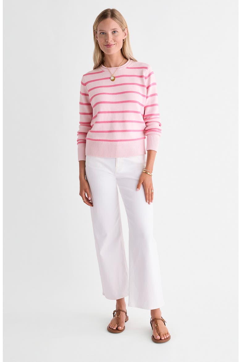 Striped Cotton Crewneck Sweater, Alternate, color, PINK DRINK STRIPE
