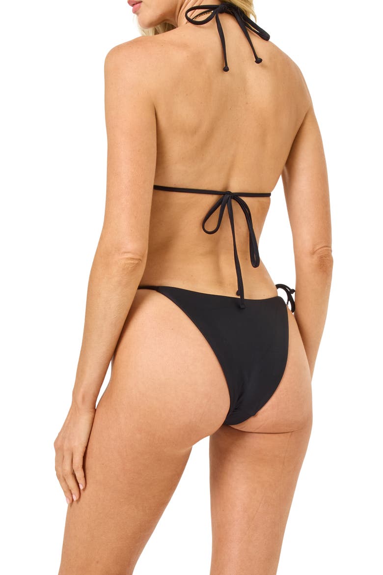 Lennox Rose Appliqué Side Tie Bikini Bottoms, Alternate, color, BLACK/ CREAM
