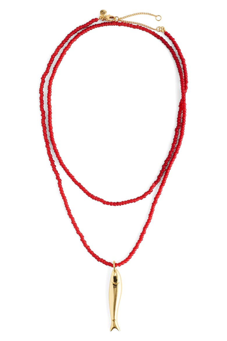 Fish Pendant Beaded Necklace, Main, color, ANTIQUE GOLD