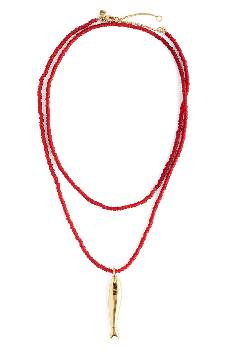 Madewell Fish Pendant Beaded Necklace, Main, color, Antique Gold