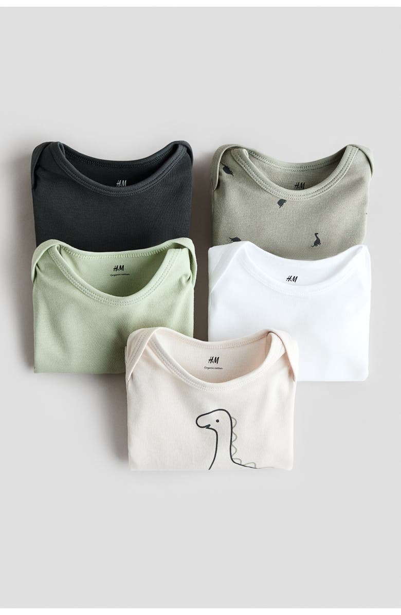 H&M 5-pack Long-sleeved Bodysuits, Alternate, color, Green/Dinosaurs