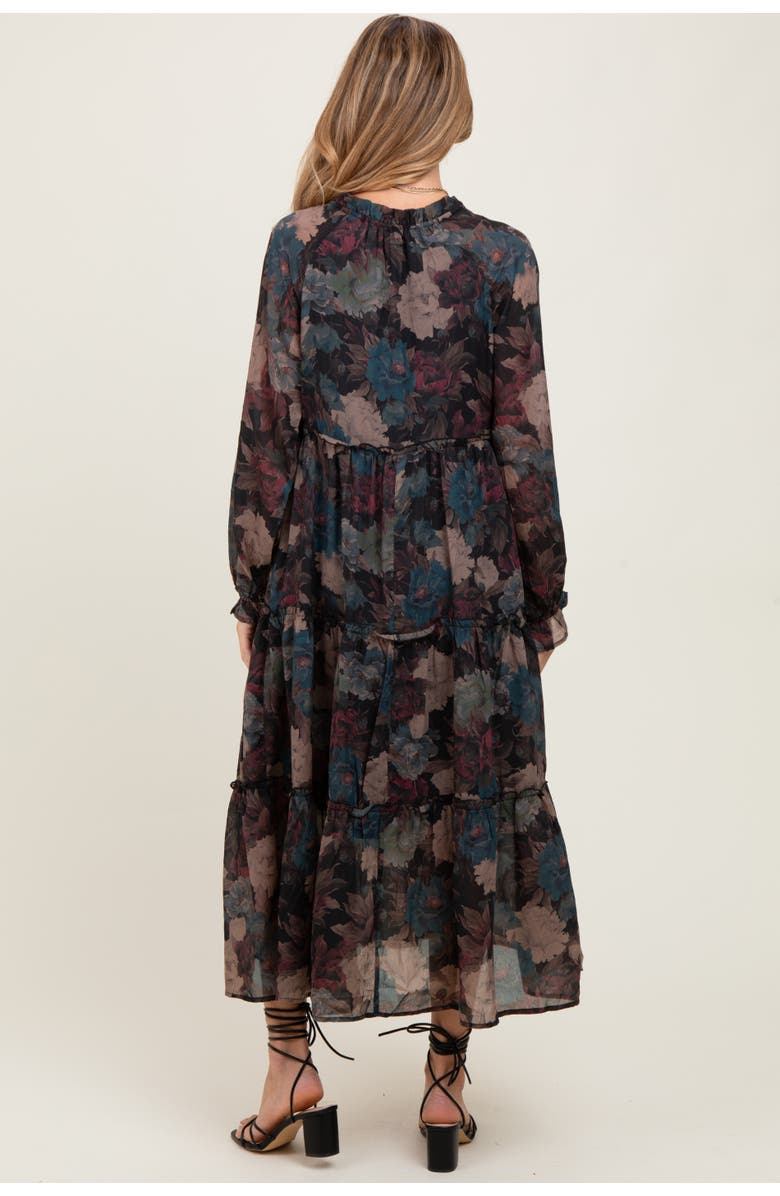 PinkBlush Floral Chiffon Ruffle Tiered Midi Dress, Alternate, color, Black