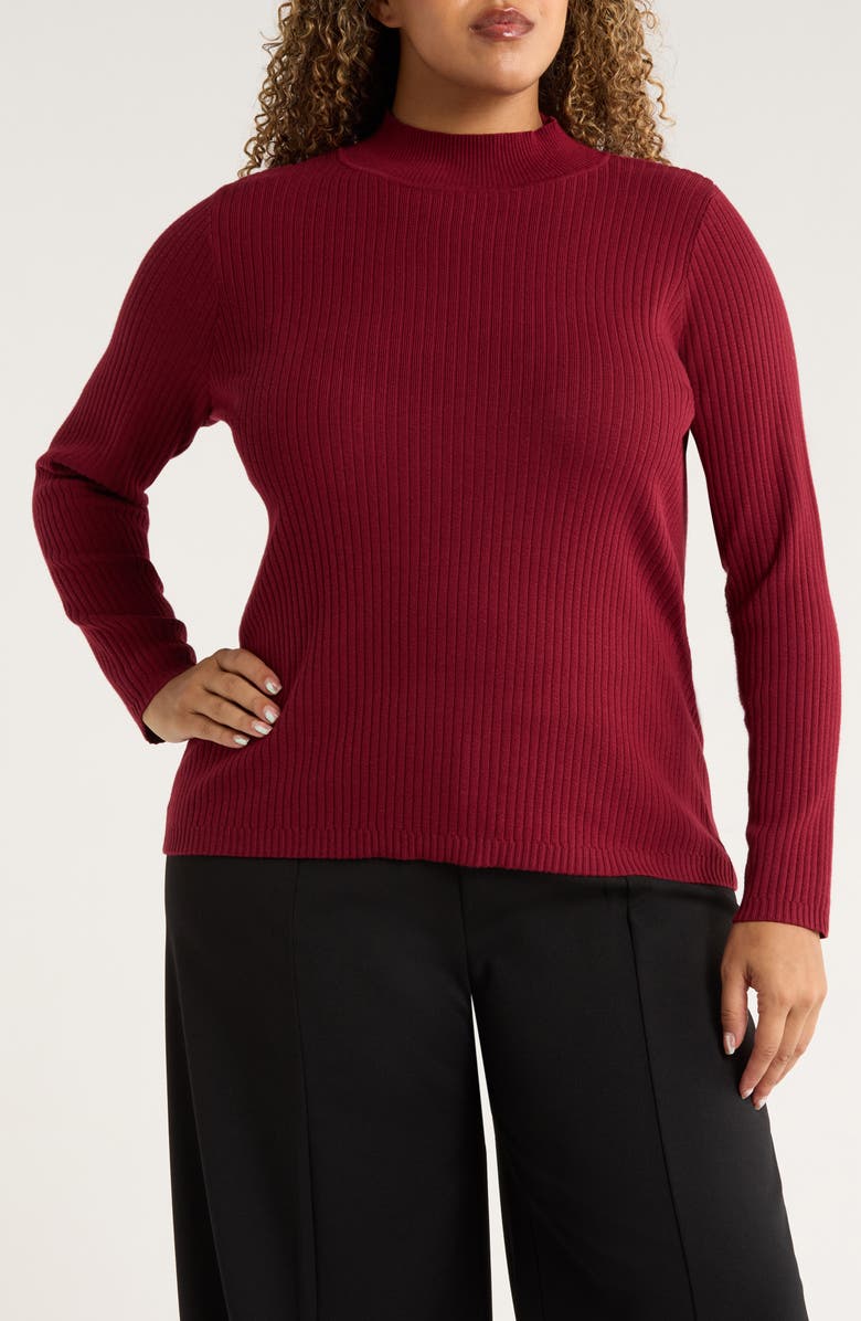 Jones New York Sutton Mock Neck Long Sleeve Cotton Blend Sweater, Main, color, Bordeaux