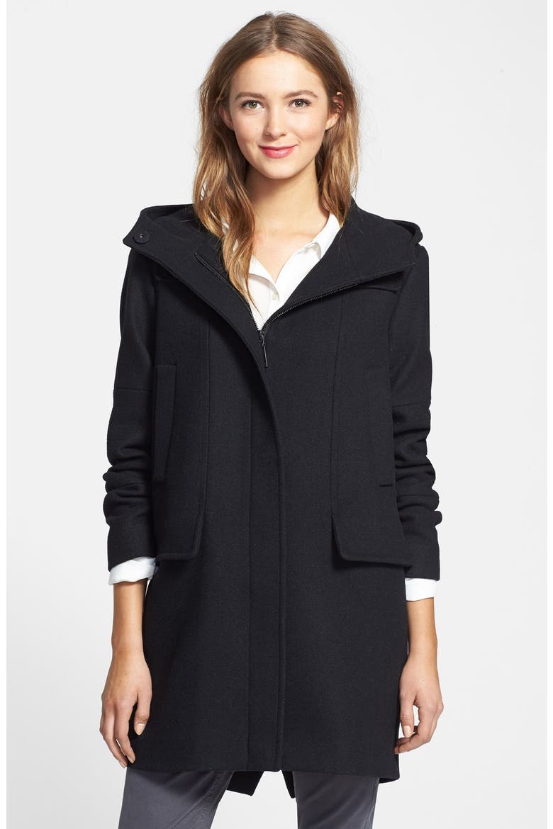 Wool Blend Duffle Coat, Main, color, BLACK
