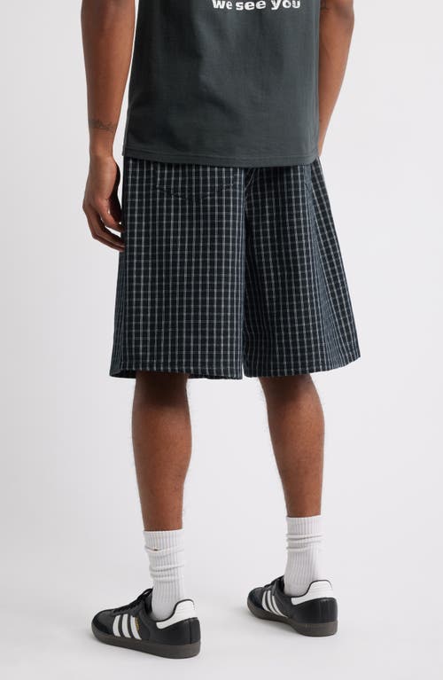 Obey Mens Black Plaid Baggy Denim Shorts In Black