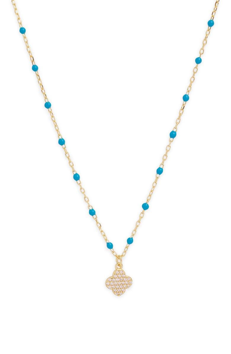 Argento Vivo Sterling Silver Enamel Pavé Clover Pendant Necklace, Main, color, Gold