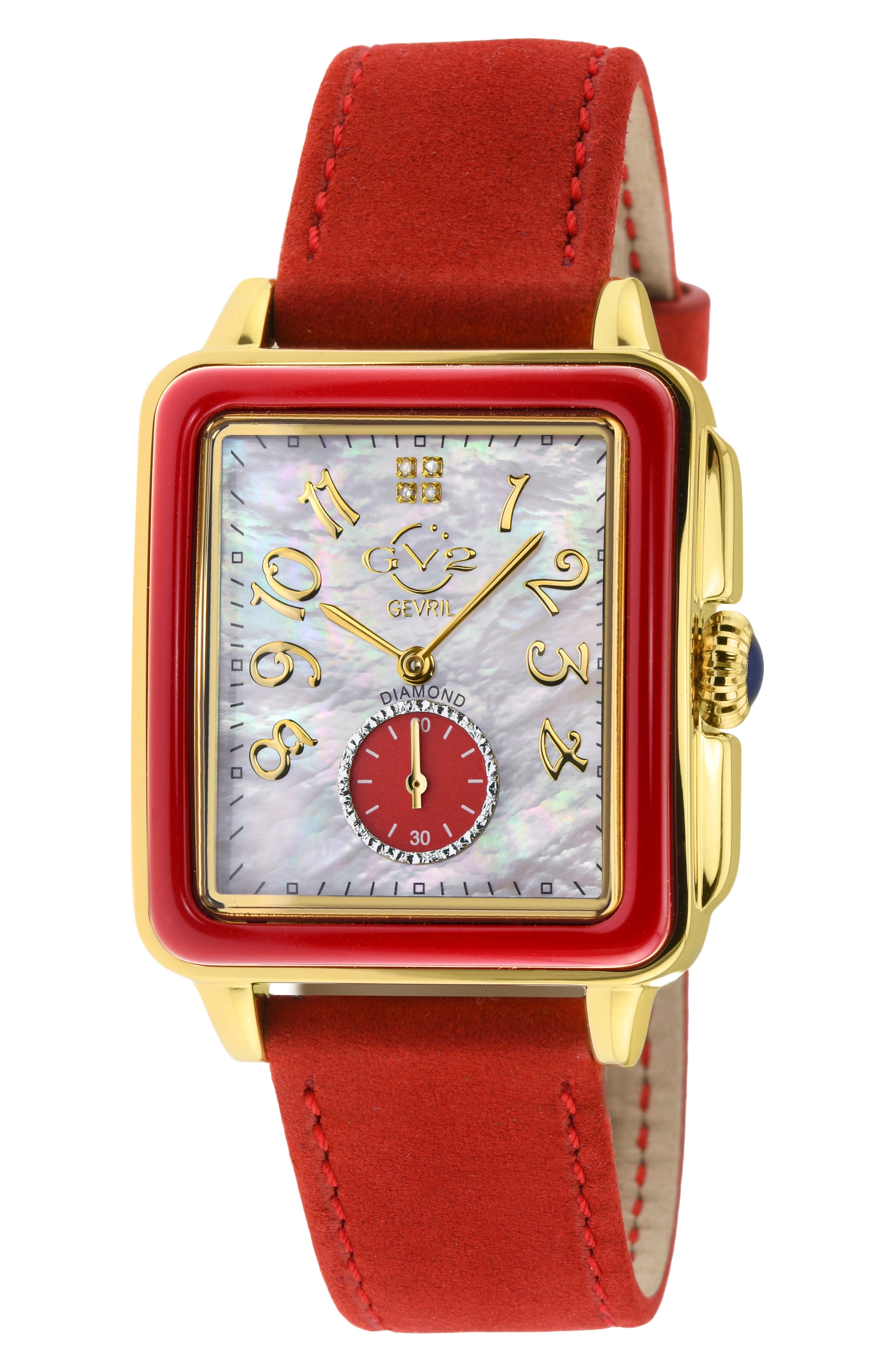 GV2 Women's Bari Enamel with Diamond Dial Leather Strap Watch, 37mm