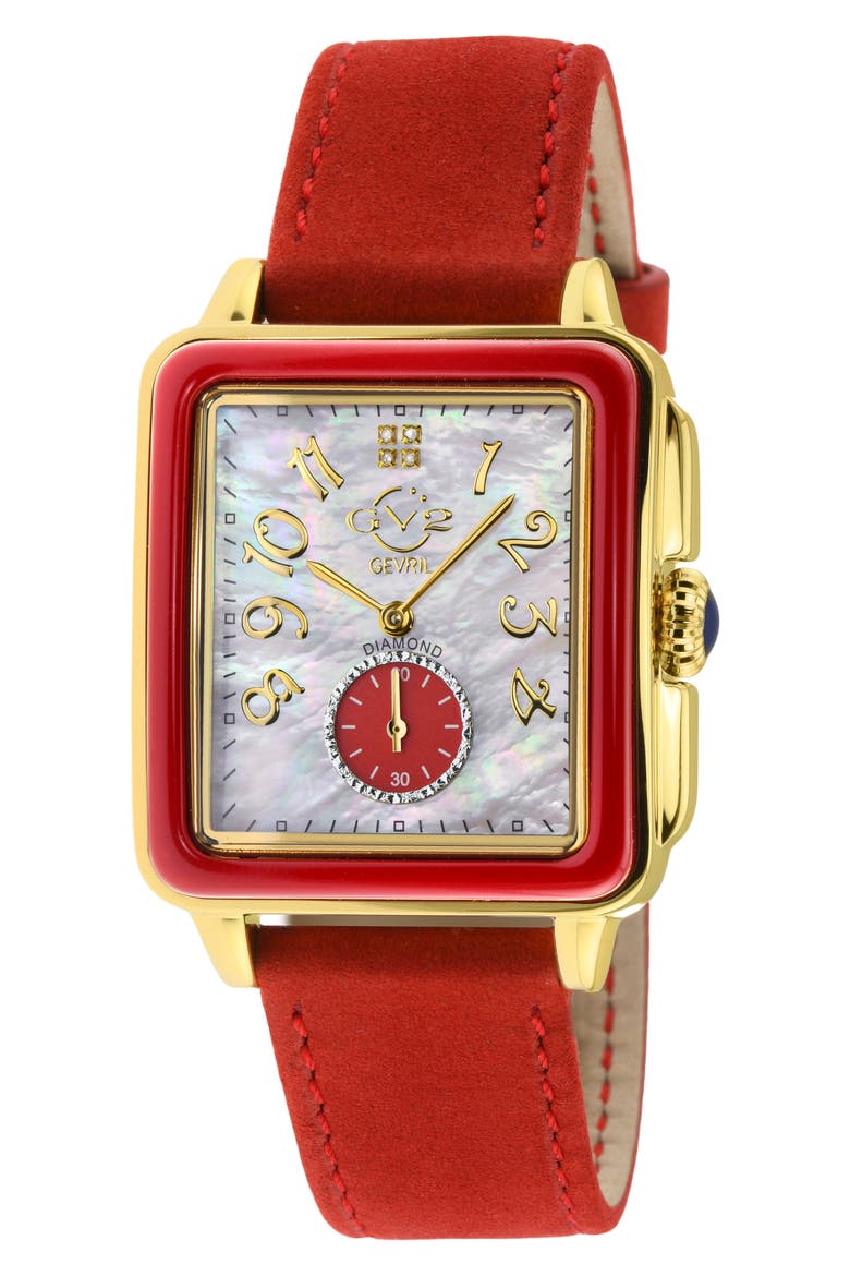 Women's Bari Enamel with Diamond Dial Leather Strap Watch, 37mm, Main, color, RED