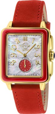 GV2 Women's Bari Enamel with Diamond Dial Leather Strap Watch, 37mm