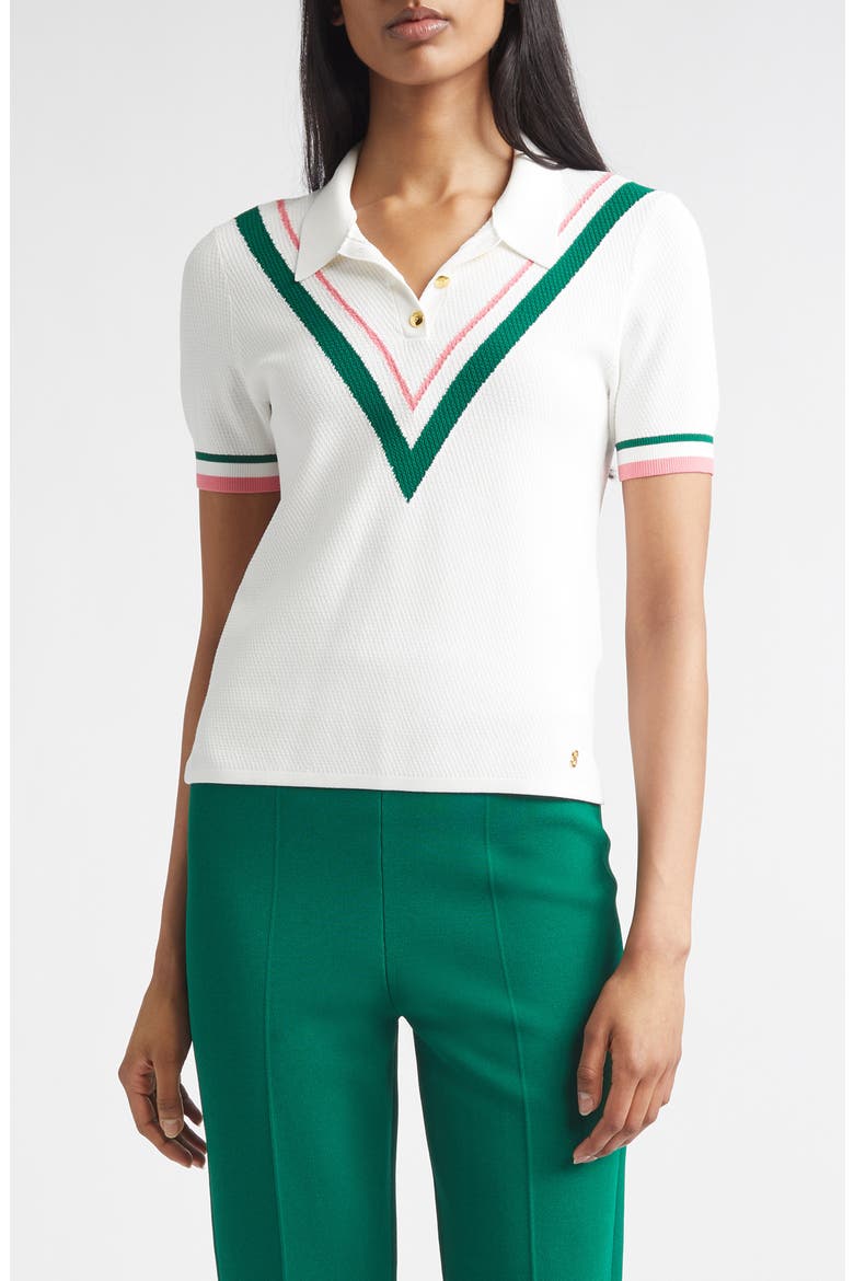 Diagonal Texture V-Stripe Polo Sweater, Main, color, BRIGHT WHITE MULTI