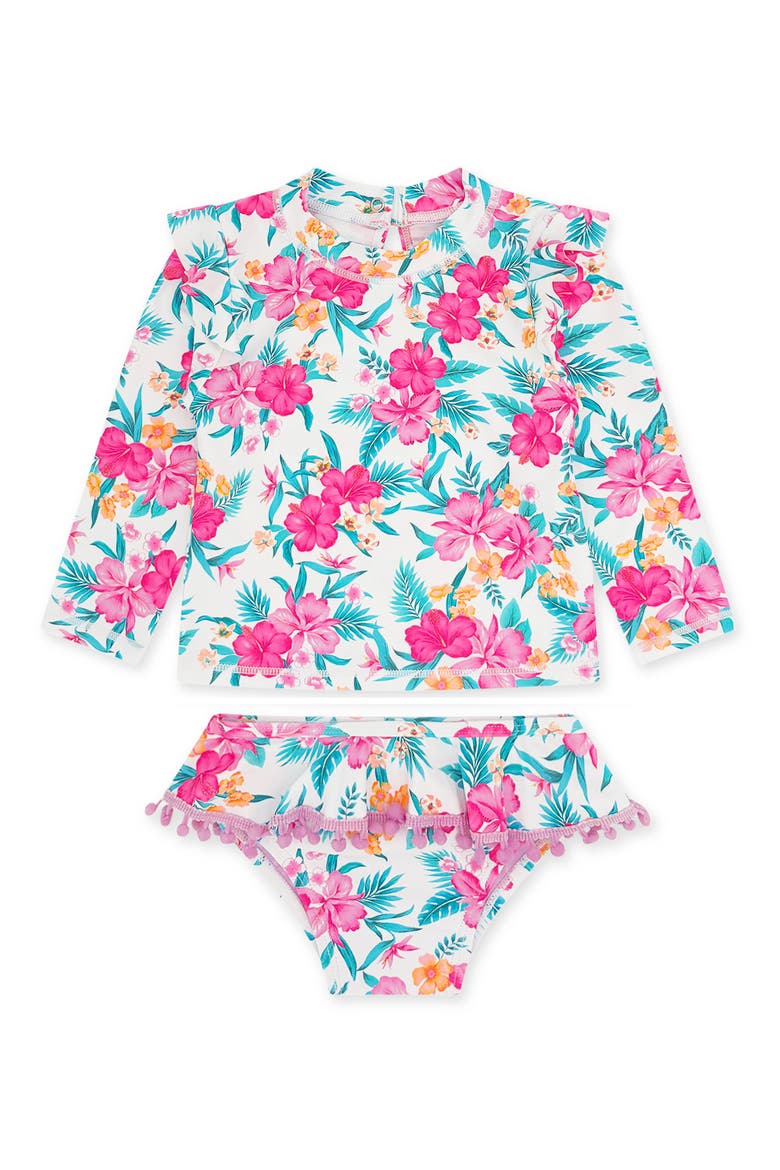 Kids' Play Day Two-Piece Long Sleeve Rashguard Swimsuit, Main, color, PINK MULTI