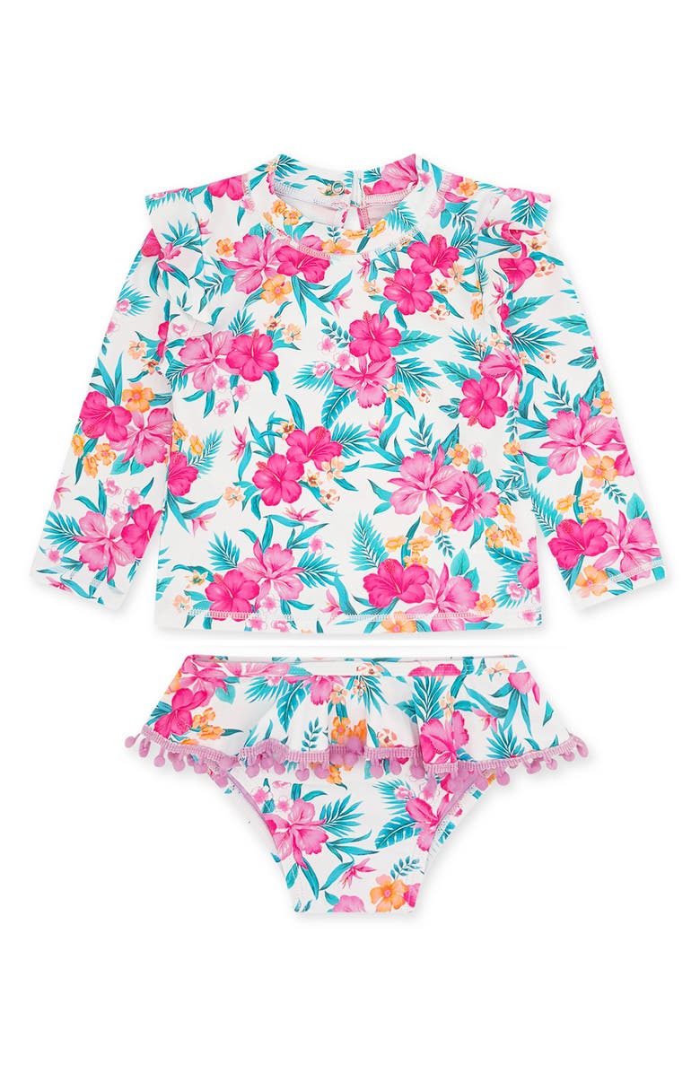 Feather 4 Arrow Kids' Play Day Two-Piece Long Sleeve Rashguard Swimsuit, Main, color, Pink Multi