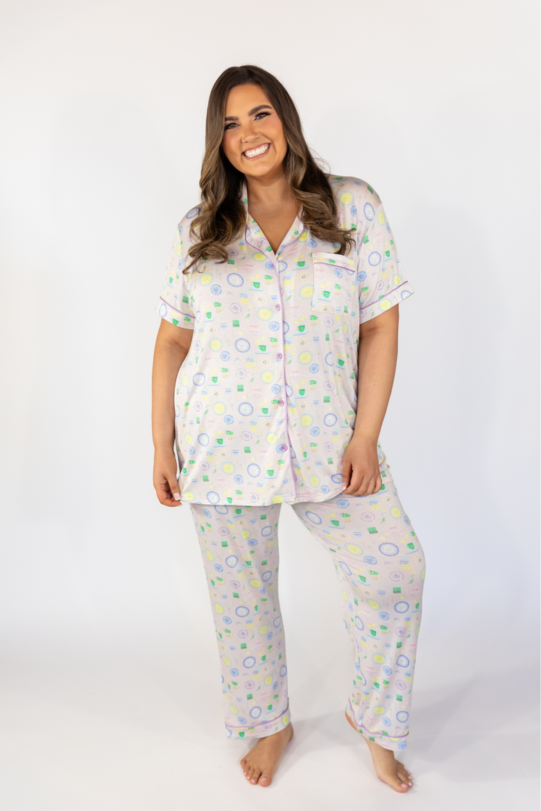 Short Sleeve & Cropped Pant Pajama Set, Alternate, color, Tea Time