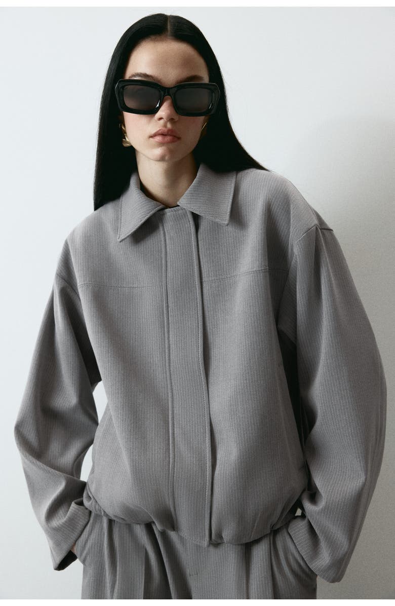 H&M Collared Bomber Jacket, Alternate, color, Light Gray/Pinstriped